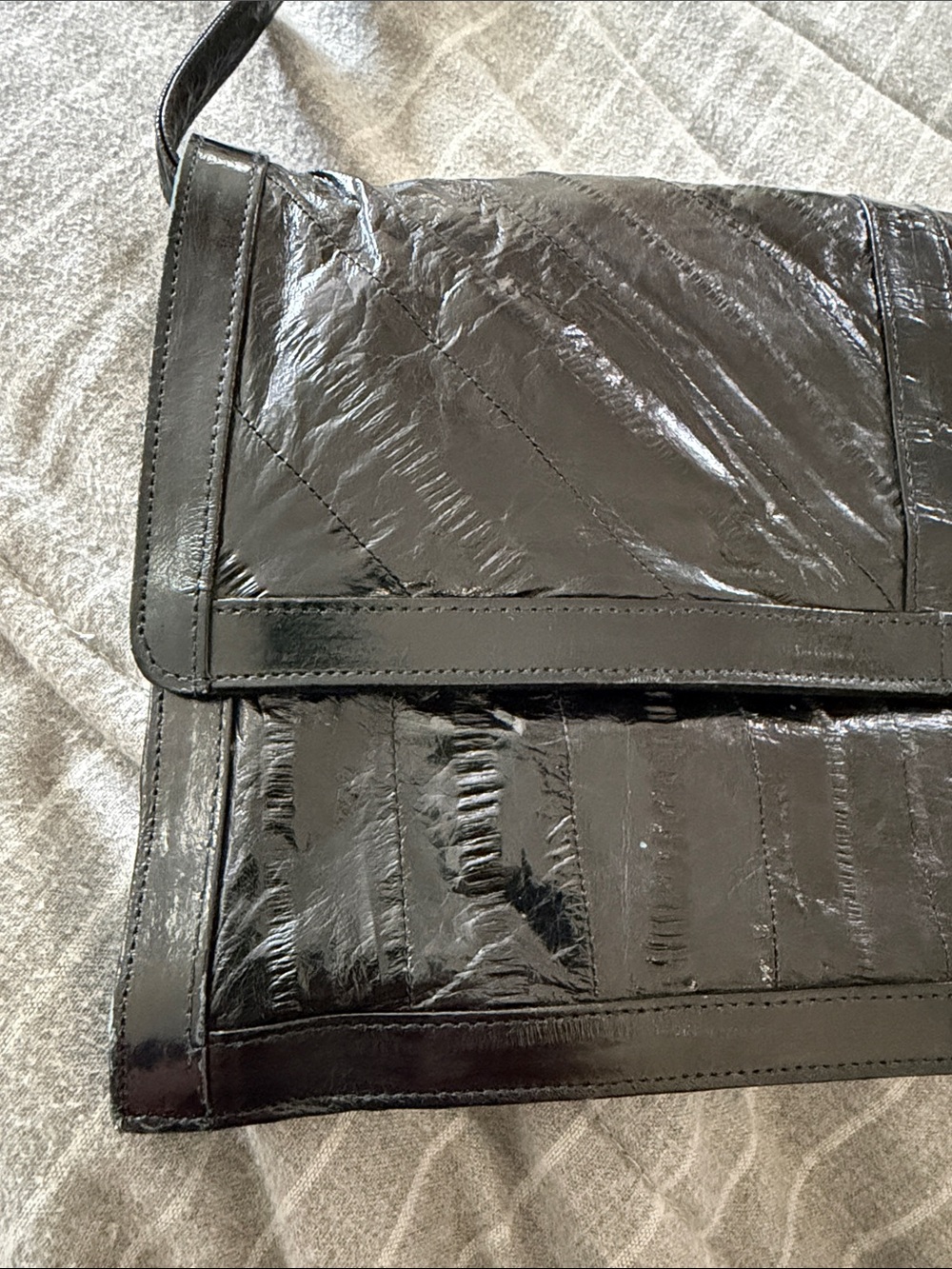 Vintage Black Eel Skin Purse Shoulder Bag - Picture 2 of 9